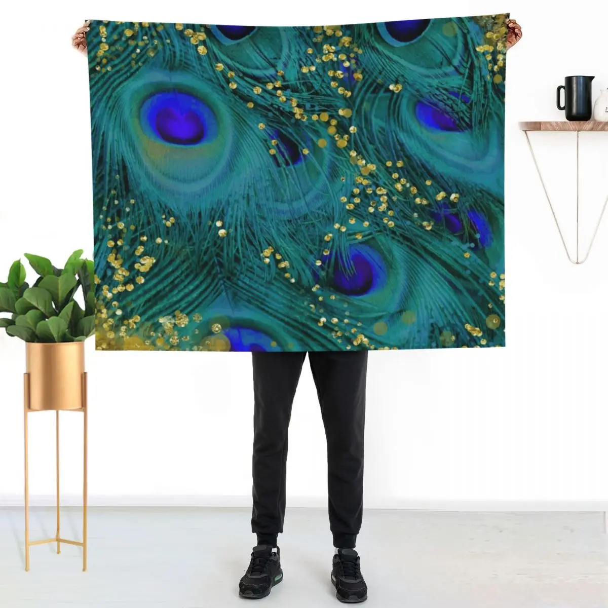 Dreamy peacock feathers, teal and purple, glimmering gold Throw Blanket Stuffeds Single Multi-Purpose Summer Furry Blankets