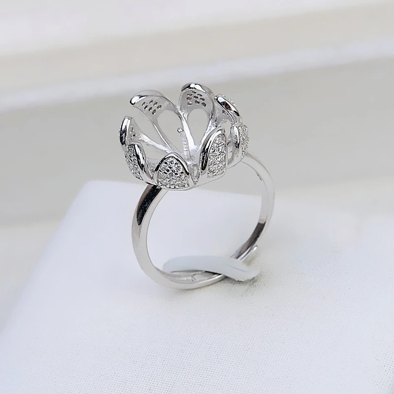 S925 Sterling Silver Semi Mount Ring Setting 9-11m Pearl Mounting Holder Size Adjustable for Women Jewelry Making Accessories