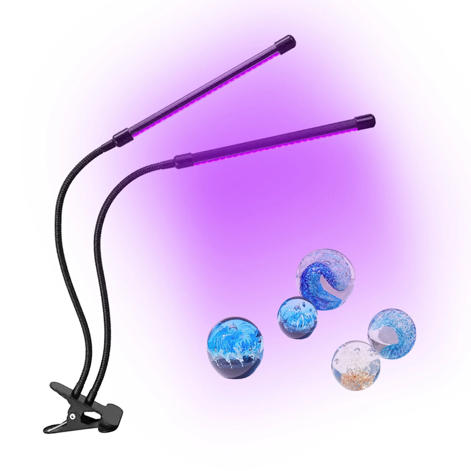 395–400nm UV Black LED Light , Dual Head Clip On UV Light with 10-Level Dimmable Brightness & 4 Timer Modes, USB Powered UV Lamp