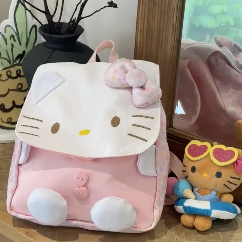 حقيبة ظهر كاواي هالو كيتي للأطفال حقيبة ظهر صغيرة على شكل قلب فتاة لطيفة وناعمة حقيبة مدرسية صغيرة محمولة للطالبات