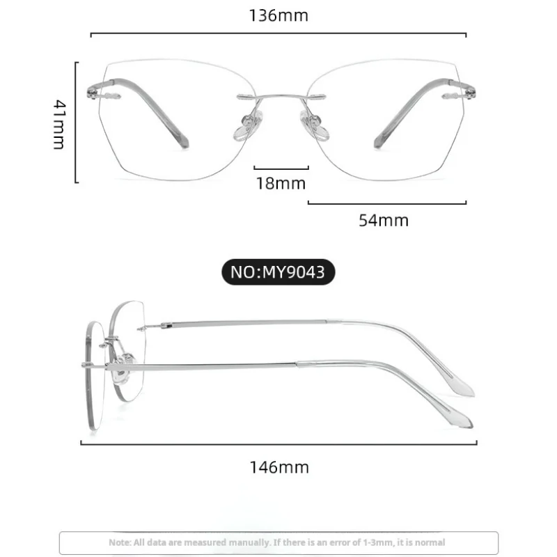 XBORA Ultra Light Alien Cat Women's Rimless Frame Fashion Exquisite Elegant High Quality Optical Prescription Glasses 9043