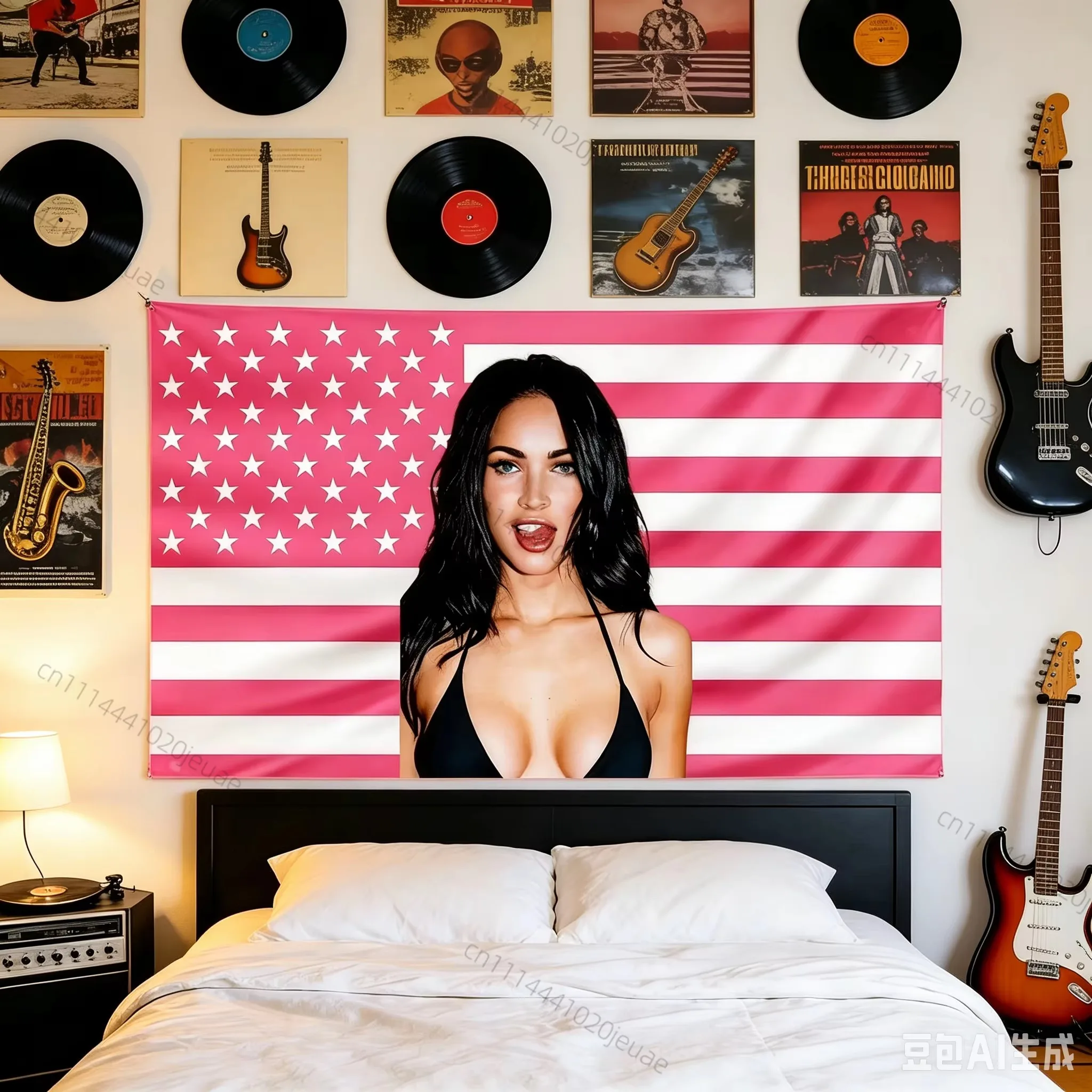 Pink USA Flag Megan Fox Tapestry, Aesthetic Wall Hanging for Bedroom Living Room Home Decor Fan Gift Backdrop