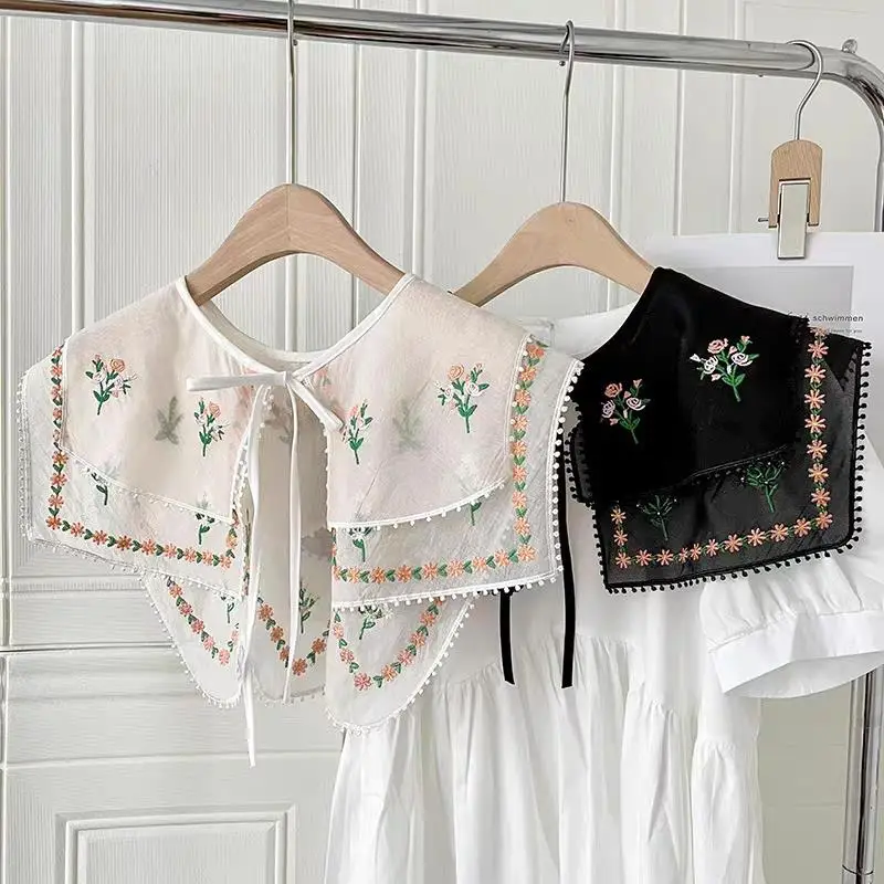 

Detachable Fake Collar Tie Shawl Embroidery Lapel Fake False Collar Woman Lace Tie Doll Lapel Shawl Lace Up Neckline Decors