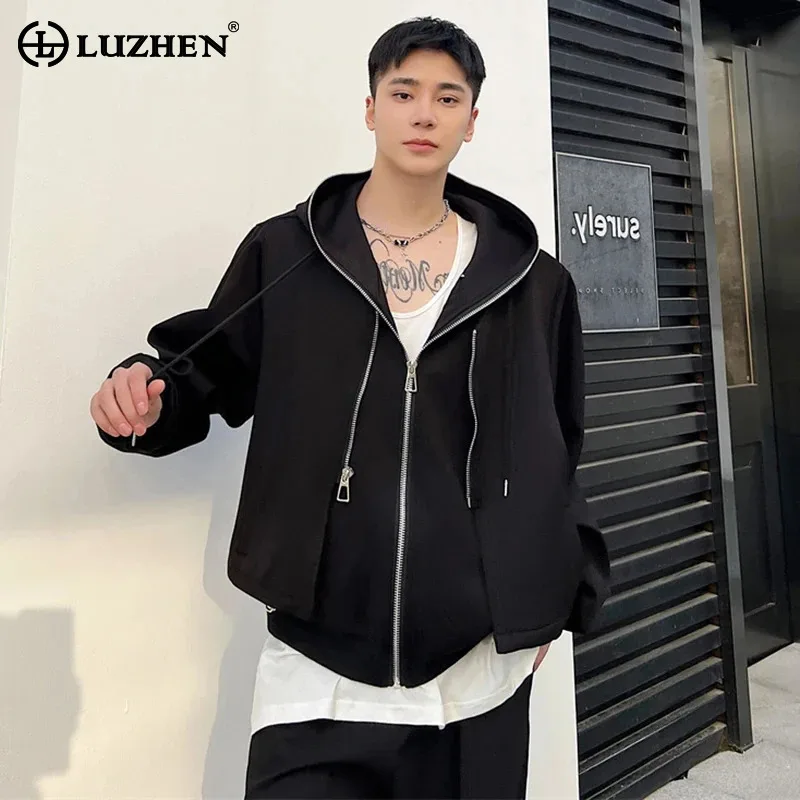 

LUZHEN Original Designer Solid Color Hooded Jacket Men's Street Wear Trendy Fake Two Piece 2024 New Coat Korean Fashion 468c7a