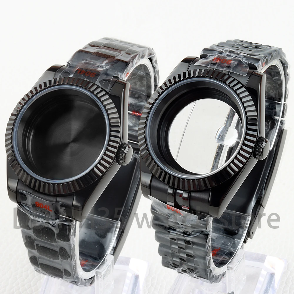 ブラック-36-39mm-nh35-時計ケース-サファイアガラス-316l-ステンレススチール-オイスター-ジュビリーストラップ-デイトジャスト-nh35-nh36-ムーブメント用