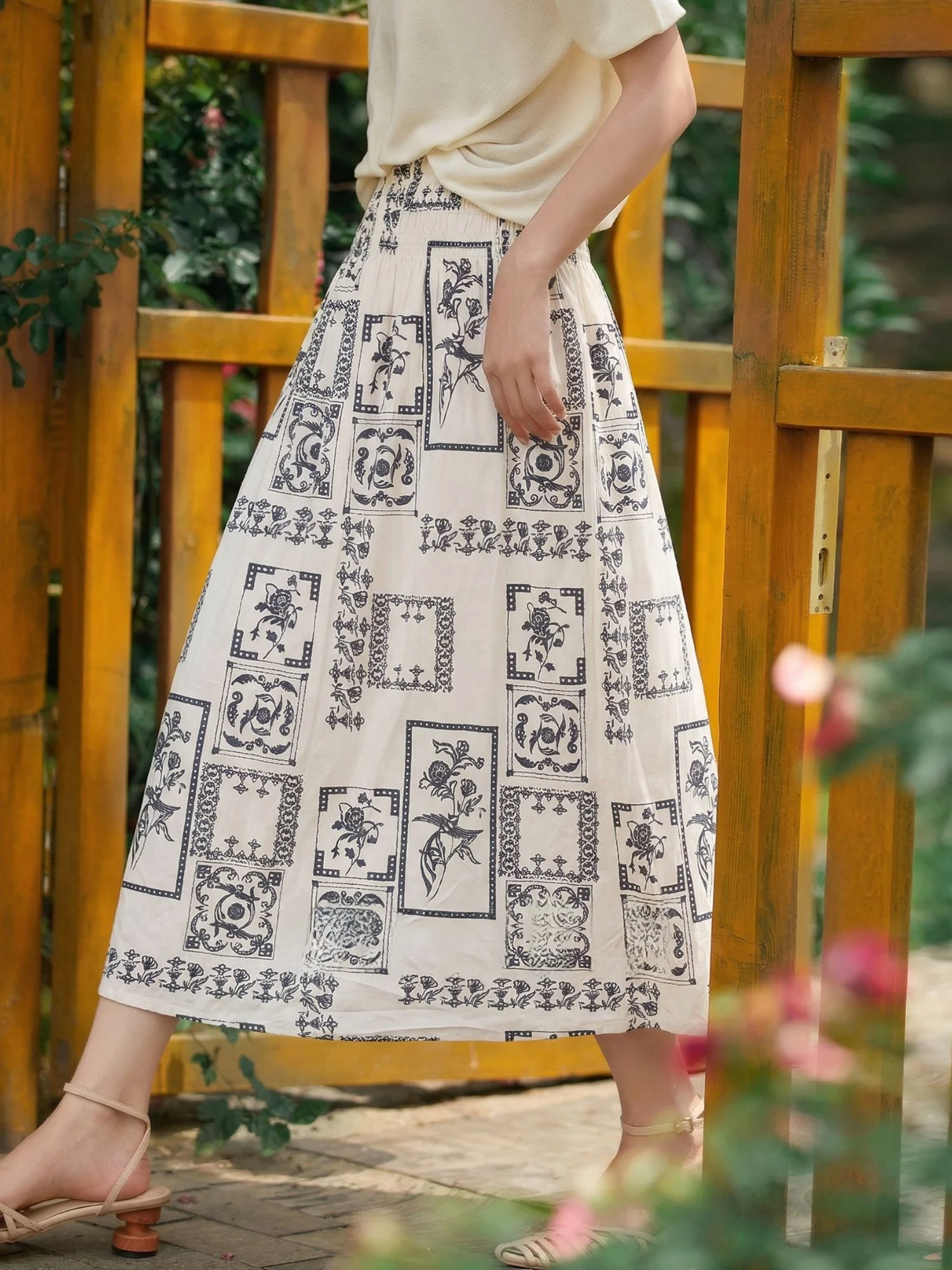 

Элегантная простая женская юбка миди с цветочным принтом, хлопковая, с высокой талией, для повседневной носки, удобная, летняя, модная