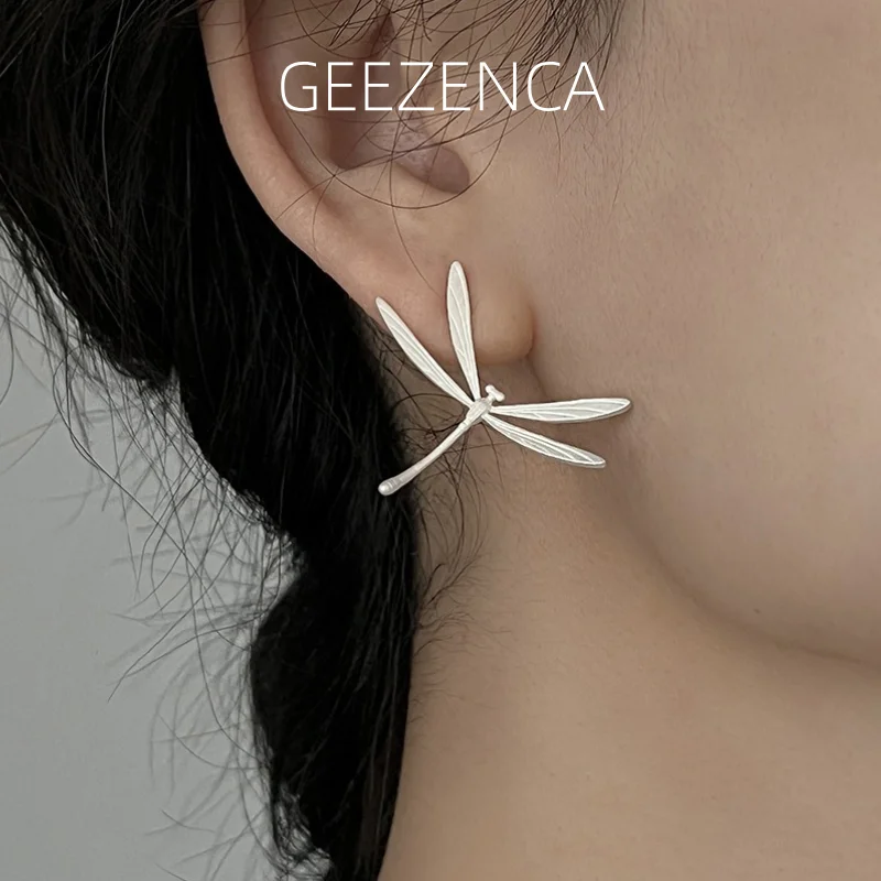 

GEEZENCA 925 Sterling Silver 3D Dragonfly Statement Earrings Women Designer Trendy Dainty Unique Big Stud Earring Gift For Her