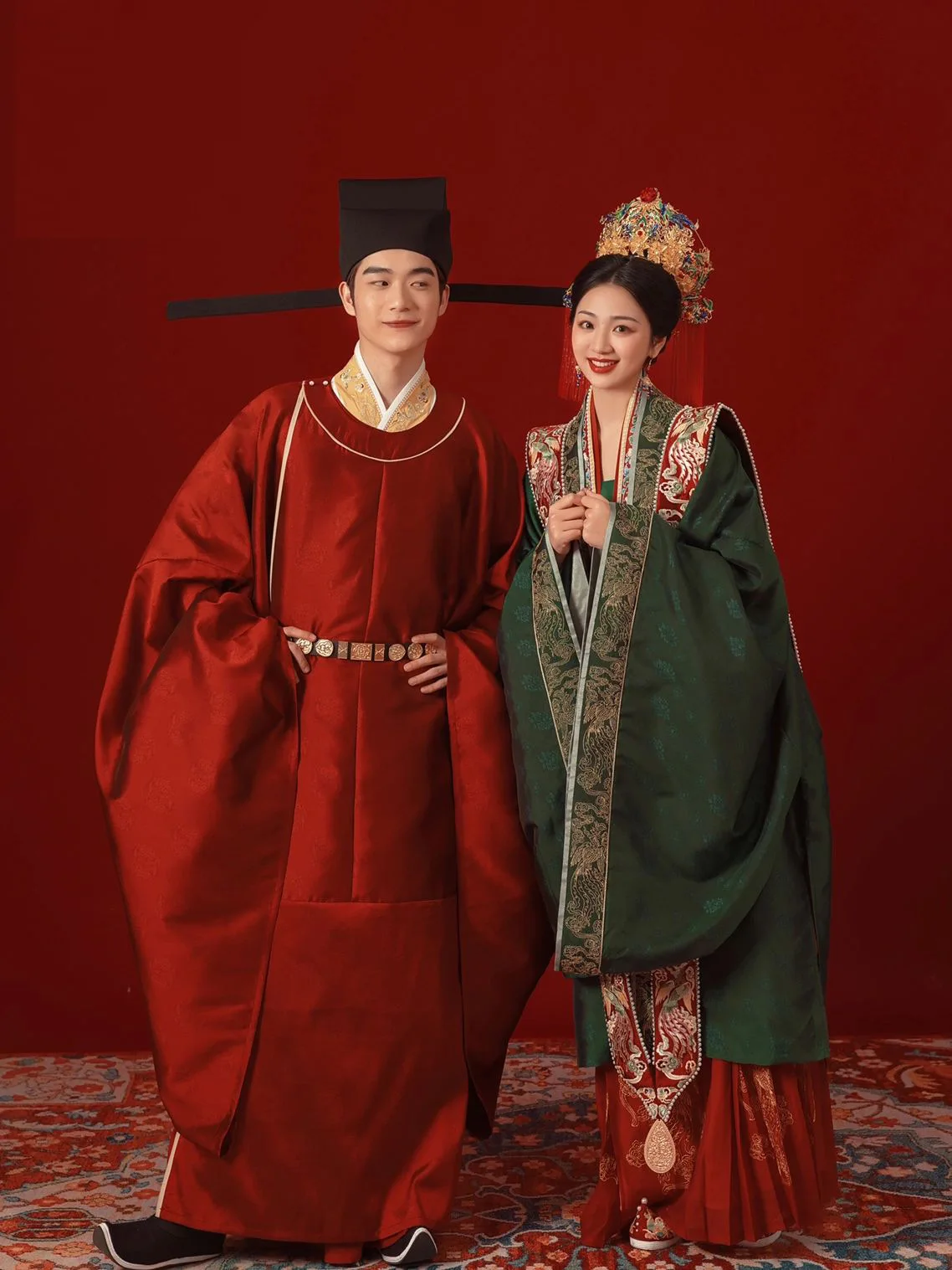 Yourqipao Chinese Ancient Song Dynasty Hanfu Bridal Wedding Dresses 2023 China Retro Bridal Gowns Fengguan Xiapei Couple Xiuhe