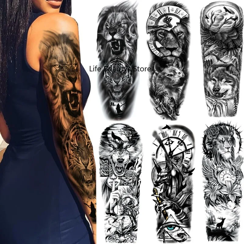 6Sheets Extra Temporary Animal Tattoo Black Tattoo Full sleeve Temporary Tattoo Stickers Body Atr for Man Women