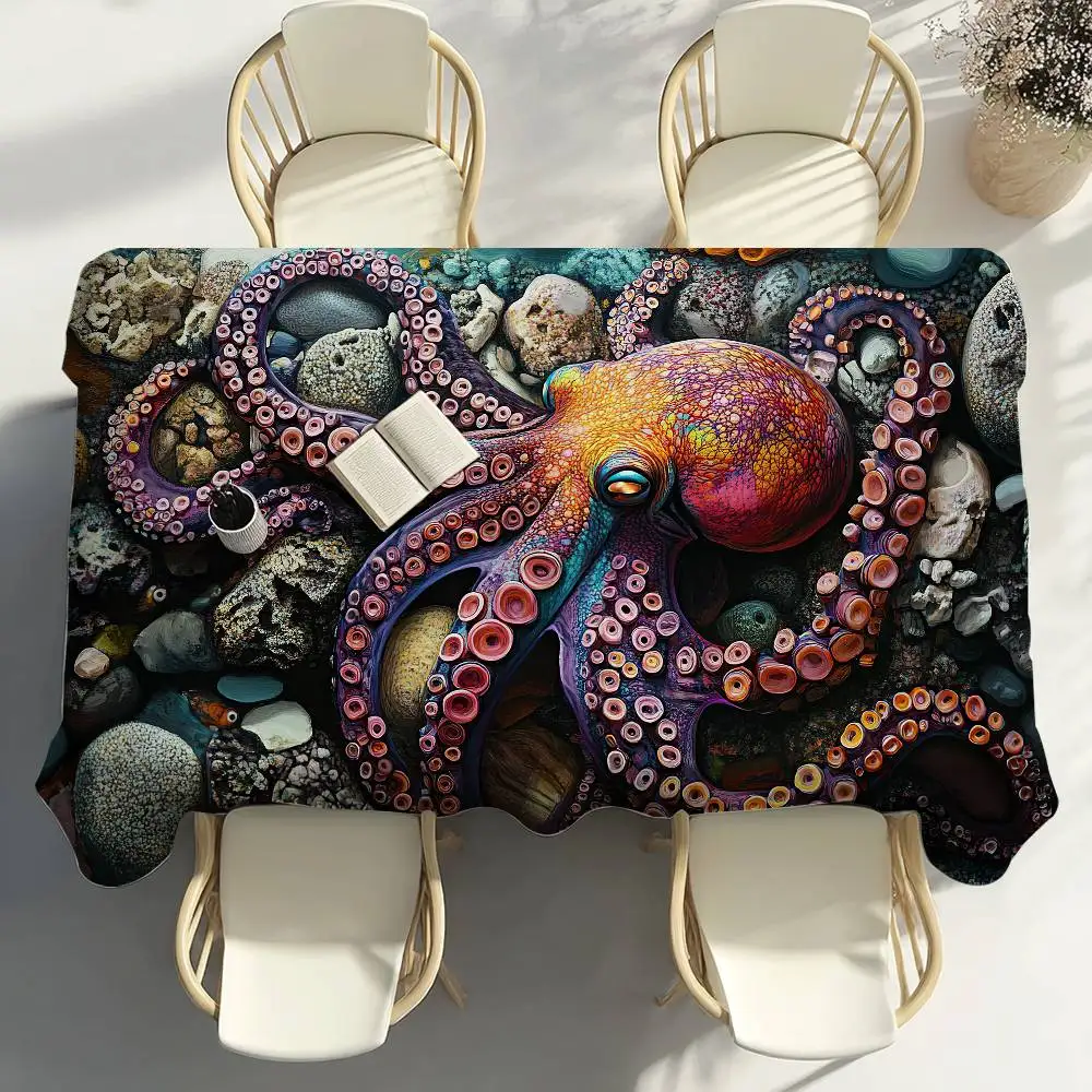 

Ocean Octopus Table Cloth Party Decor Dining Room Home Kitchen Patios Waterproof Stain-Proof Table Cloth