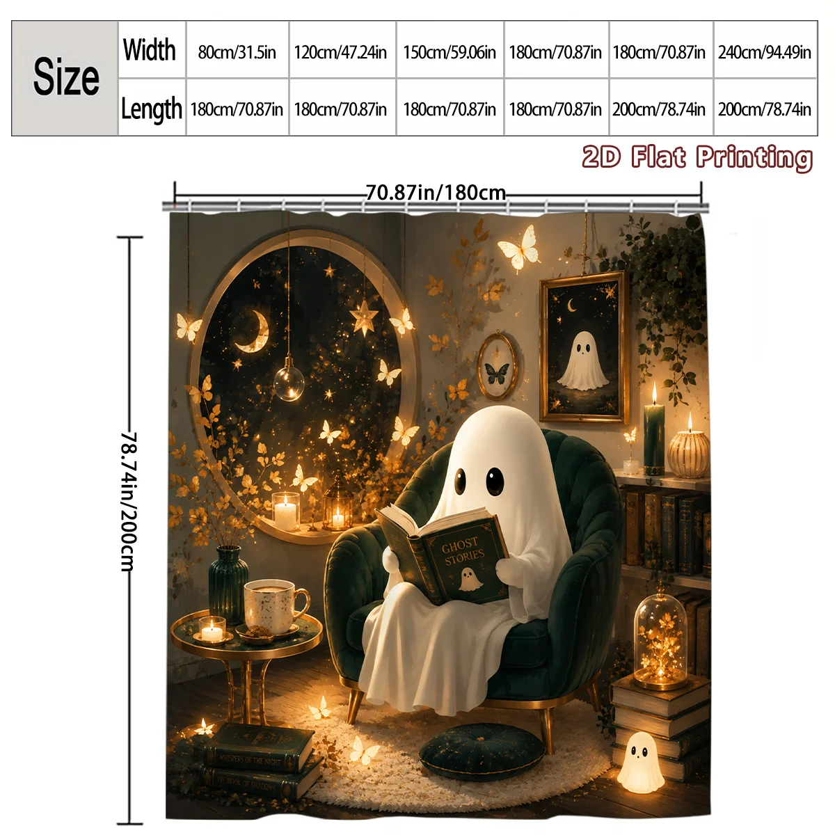 Spooky Ghost Story Reading Nook Bathroom Shower Curtain Halloween Haunted Library Decor ,Rod Pocket Blackout Curtains Bedroom