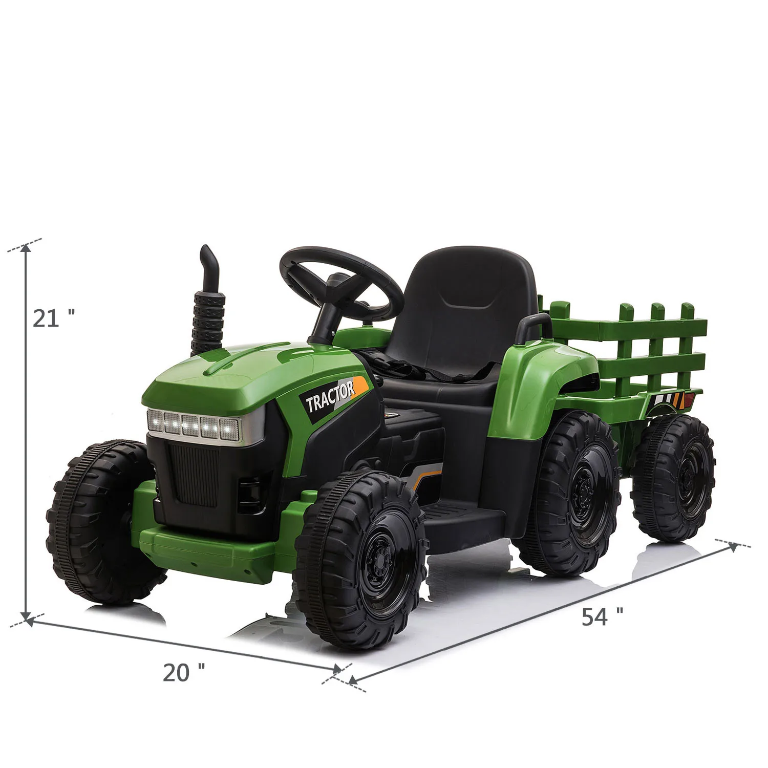 Tractor con remolque para niños, coche eléctrico alimentado por batería con música, USB, música, luces LED, vehículo de juguete para 3 a 6 años, 12V