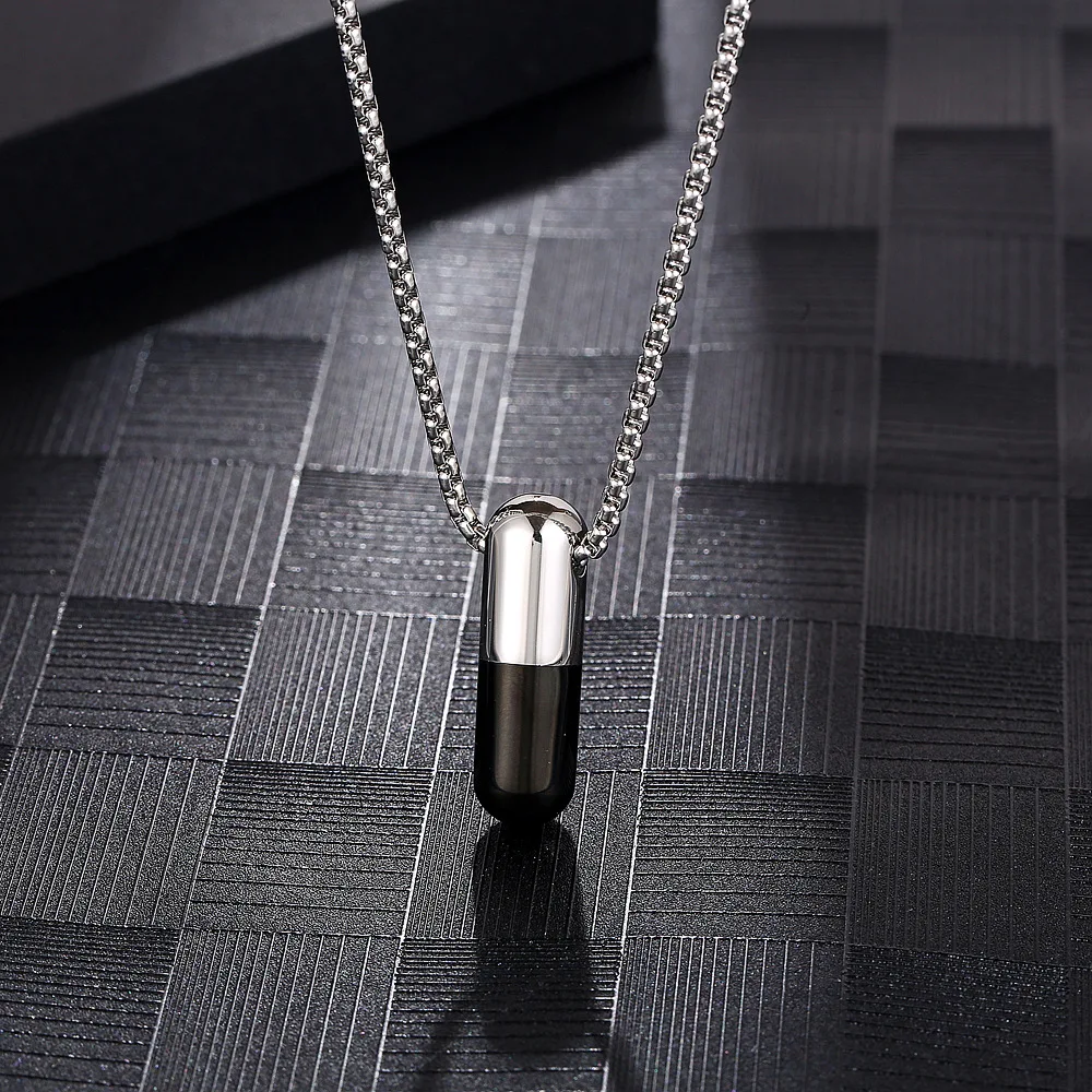 Stainless Steel Cremation Pill Ash Pendant Necklace Fashion Men Jewelry Keepsake Gift For Him