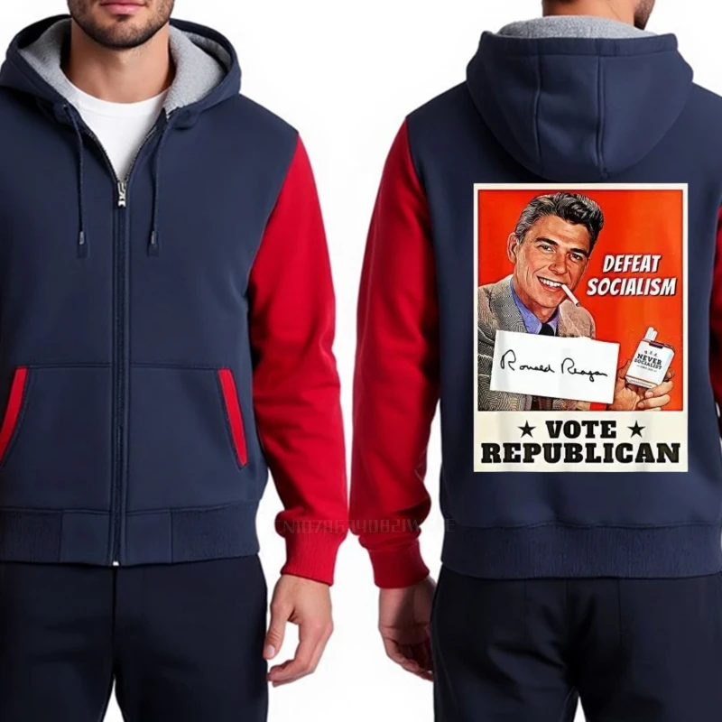 ملابس الرجال رونالد ريغان الهزيمة الاشتراكية التصويت الجمهوري هوديس النساء الذكور خمر الجرافيك هودي لينة القطن البلوز #4
