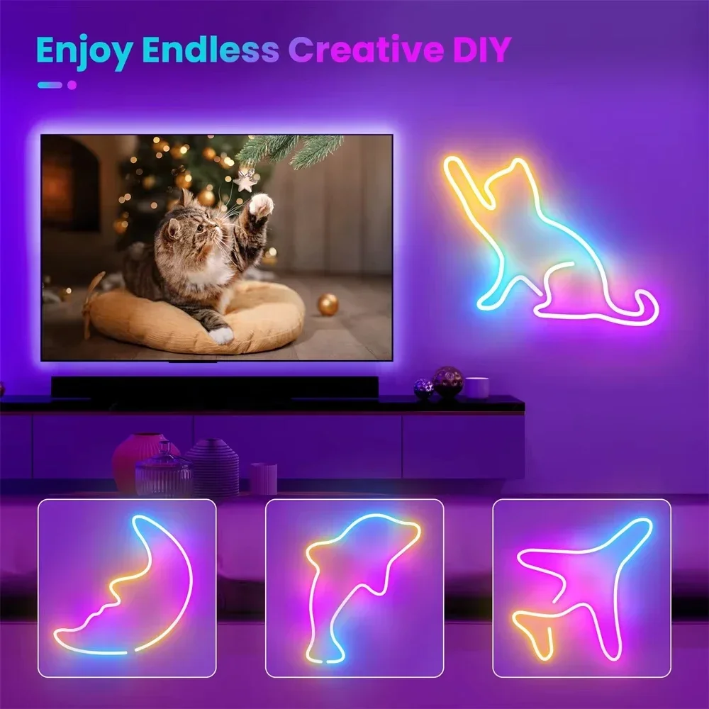 Pop rgbic neon led luzes de tira 5v usb bluetooth app controle à prova dwaterproof água corda fita diy mesa jogos sala decoração para casa iluminação
