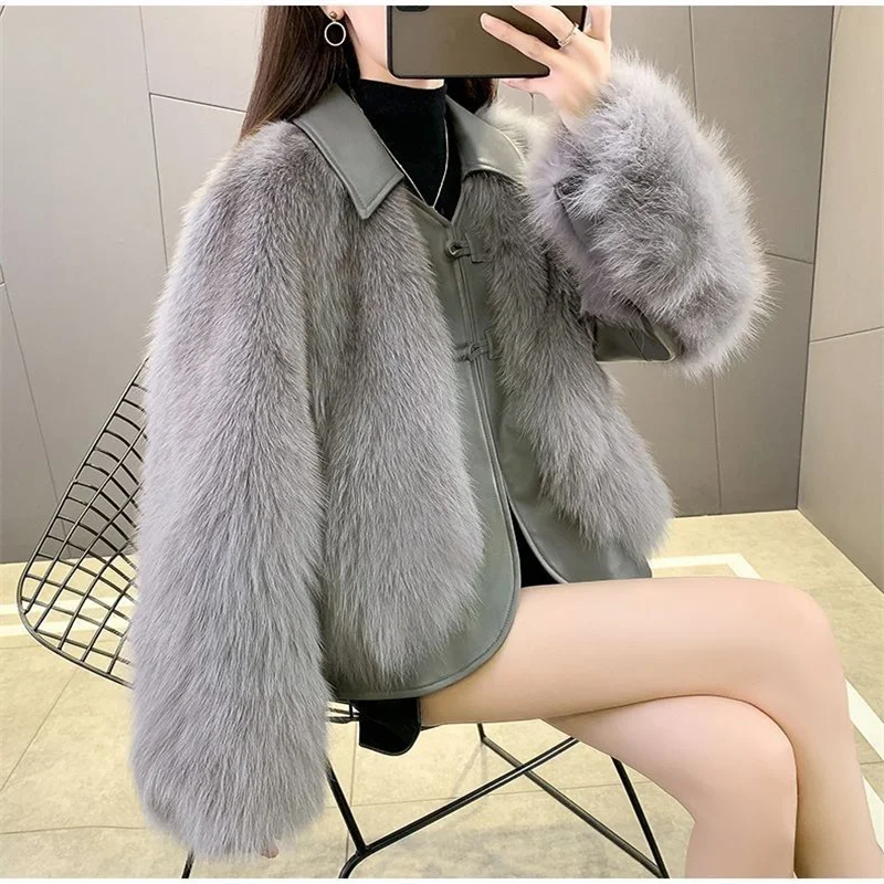 2025 Autumn Winter New Small fragrance style Short imitation fur Coat Women's Fashionable Slim Thick Imitation fox fur Coats