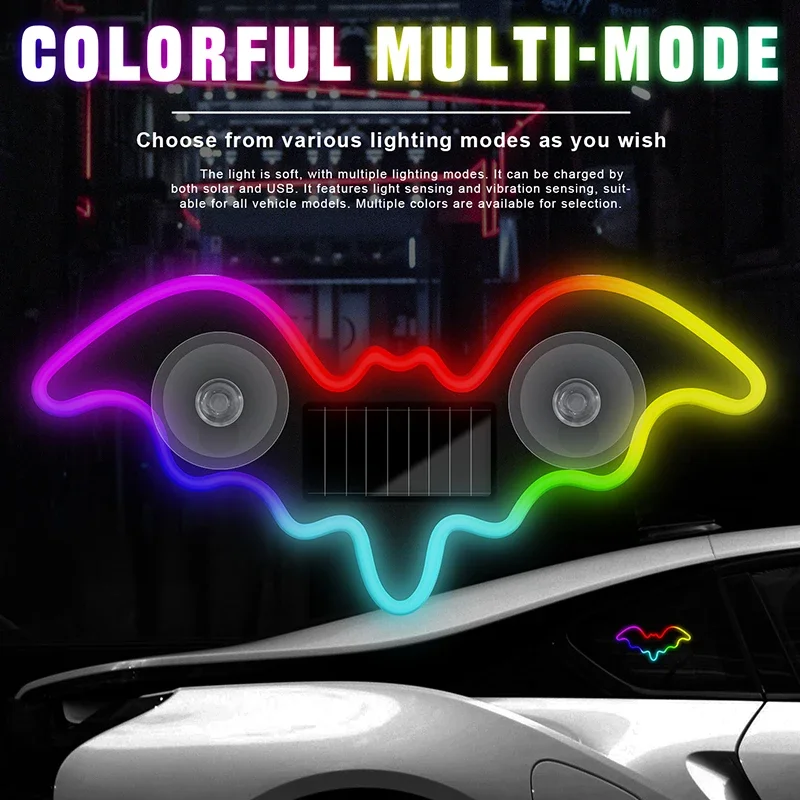 Car Solar Wireless Bat Atmosphere Light Triangle Window LED Cool Neon Light Window Warning Light Decorative Light