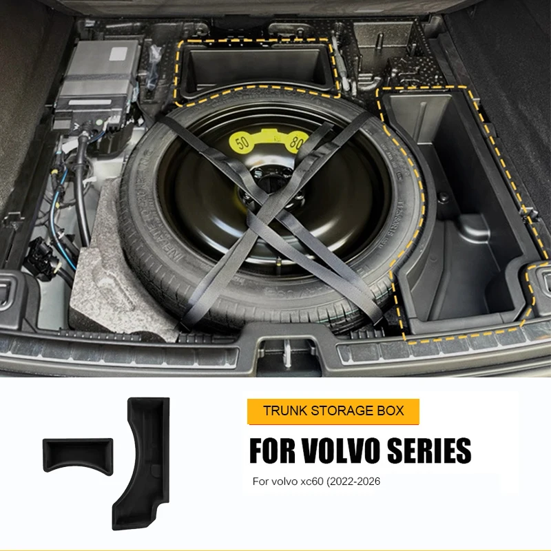 

For Volvo xc60 2022-2026 2024 2025 trunk storage box xc60 spare tire storage box ABS material / flocking car accessories