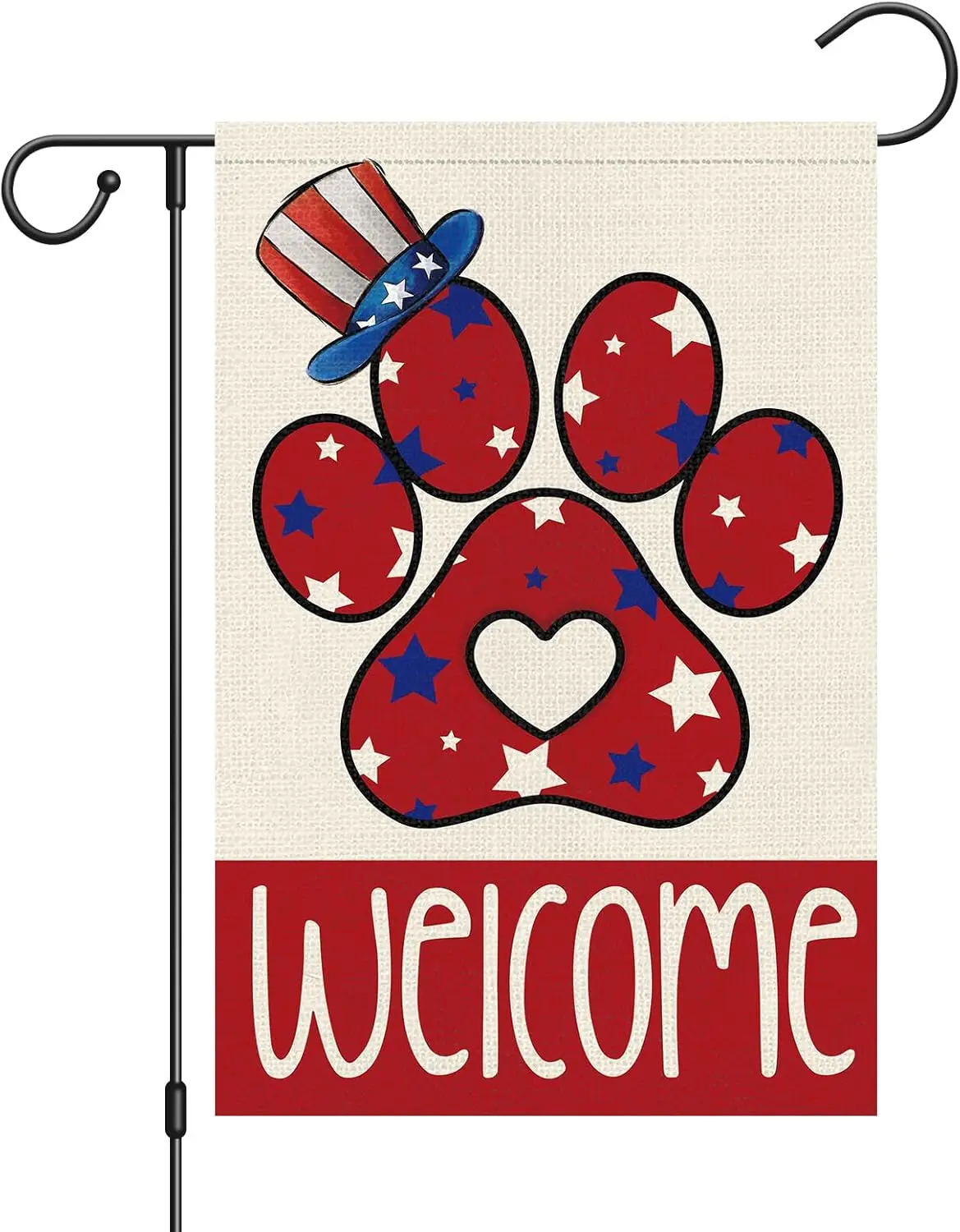 4th of July Garden Flag Patriotic Dog Paw Print 12x18 Inch | Double Sided, Burlap, Welcome Design, Independence Day Memorial uui