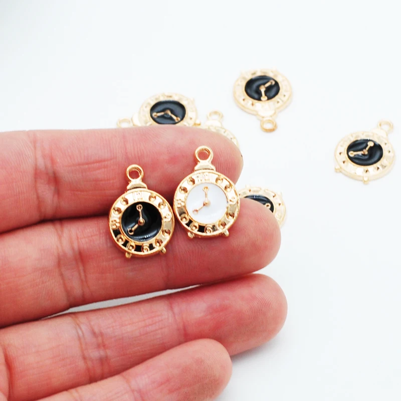 10/20/50pcs New Arrival Oil Drop Charms Cute Clock Enamel Charms Alloy Pendant Fit Necklaces Bracelets DIY Jewelry Accessories