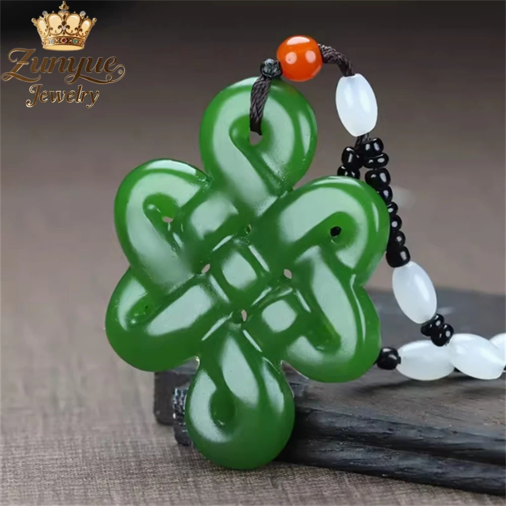 

Natural Hetian Jade And Jadeite Hollowed-out Chinese Knot Pendant Luxury Quality Jewelry Best Selling Fashion Jewelry Charms