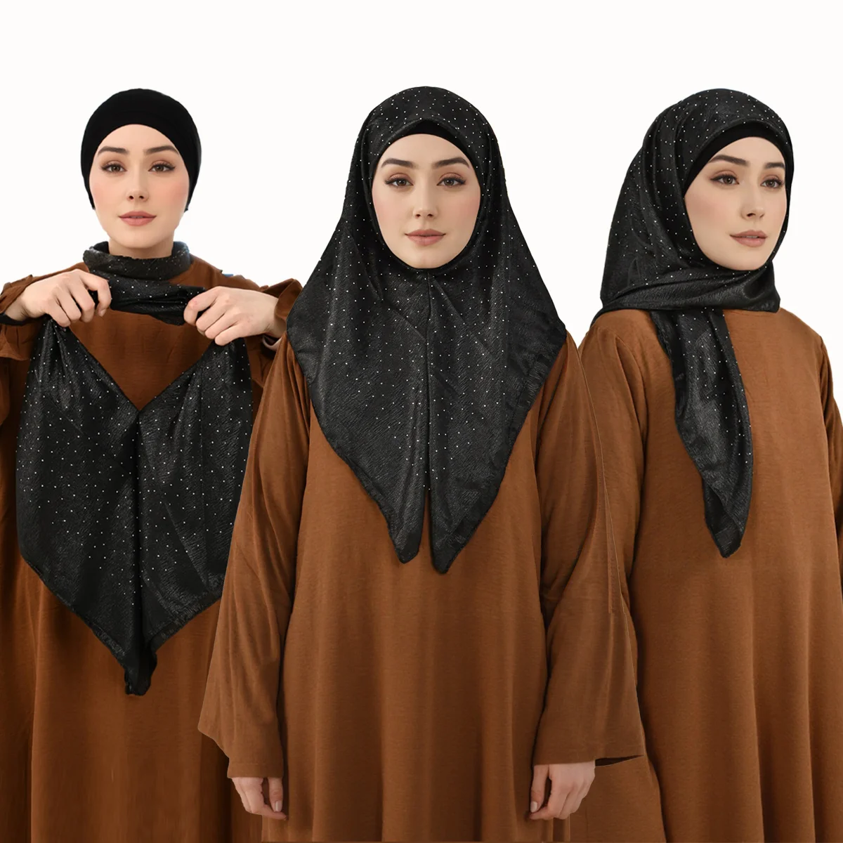 Wrinkle Shiny Instant Scarf Hijabs Plain Womna Muslim Hijab Wraps Malay Islam Turban Diamond Luxury Femme Headband 68*62cm