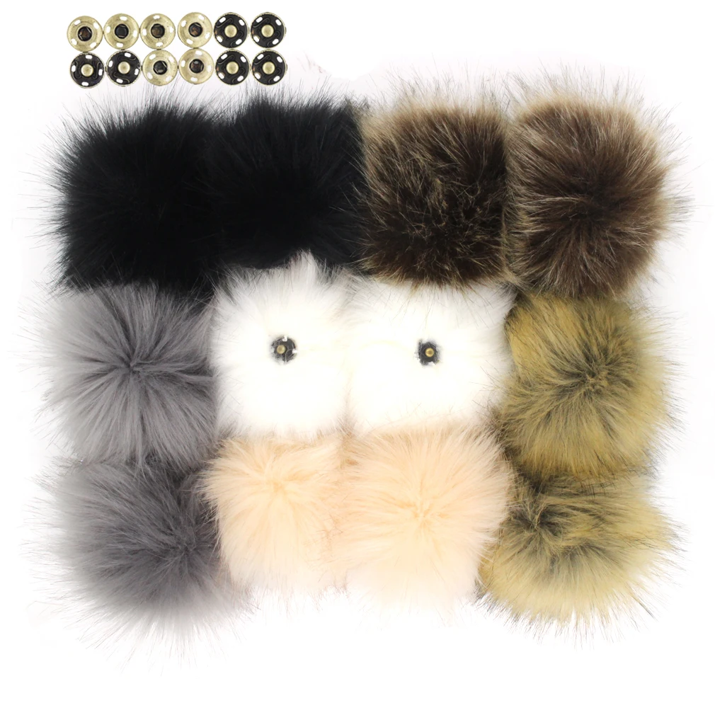 Furling 12pcs Large Faux Fur 12cm Pom Pom Ball with Press Button for Baby Girl Pom Beanie Hat Decoration Accessories