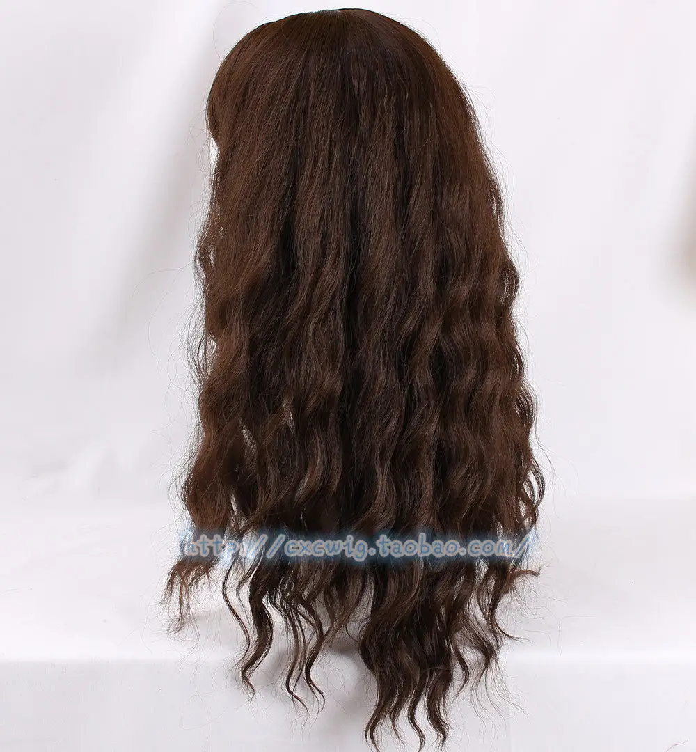 Halloween Women Hermione cosplay brown golden synthetic wig Emma Hermione Granger long brown blonde wavy hair bangs costumes view 4