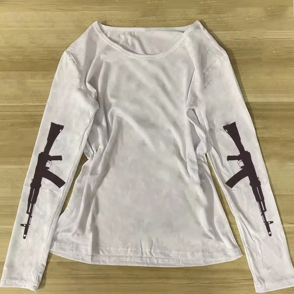 

Y2K autumn and winter new women's T-shirt simple daily versatile white printed long sleeved base coat