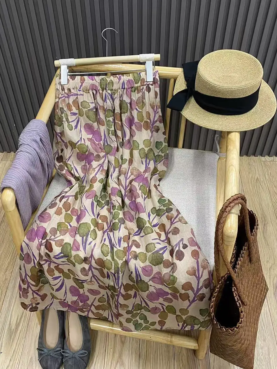 Falda Midi de lino con estampado Floral Retro para mujer, falda tipo paraguas de corte en A, holgada, de verano, Dra Genteel Personali