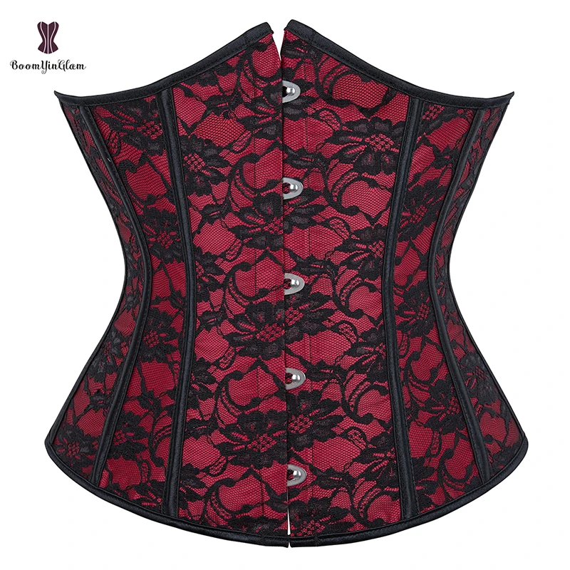 Plus Size S-6XL Burgundy Red Lace Mesh Underbust Corselet Height 29.5cm/11.61inches Long Torso Waist Cicher Corset For Women