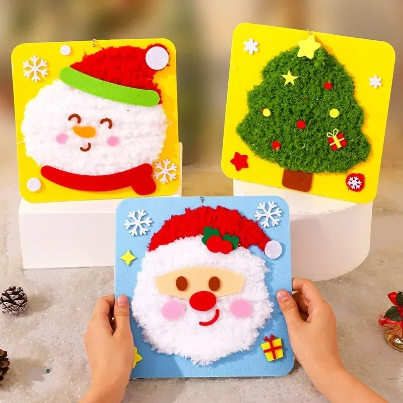 Natal dos desenhos animados diy conjunto de agulhas de perfuração brinquedos papai noel elk veados fio de natal desenho bordado diy fazendo material saco