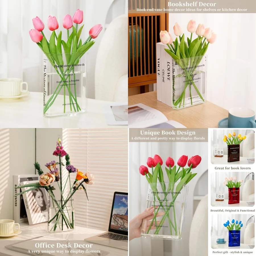 

Прозрачная ваза для цветов — эстетический декор комнаты для современного дома или офиса, минималистичный органайзер для полки с цветочным дисплеем