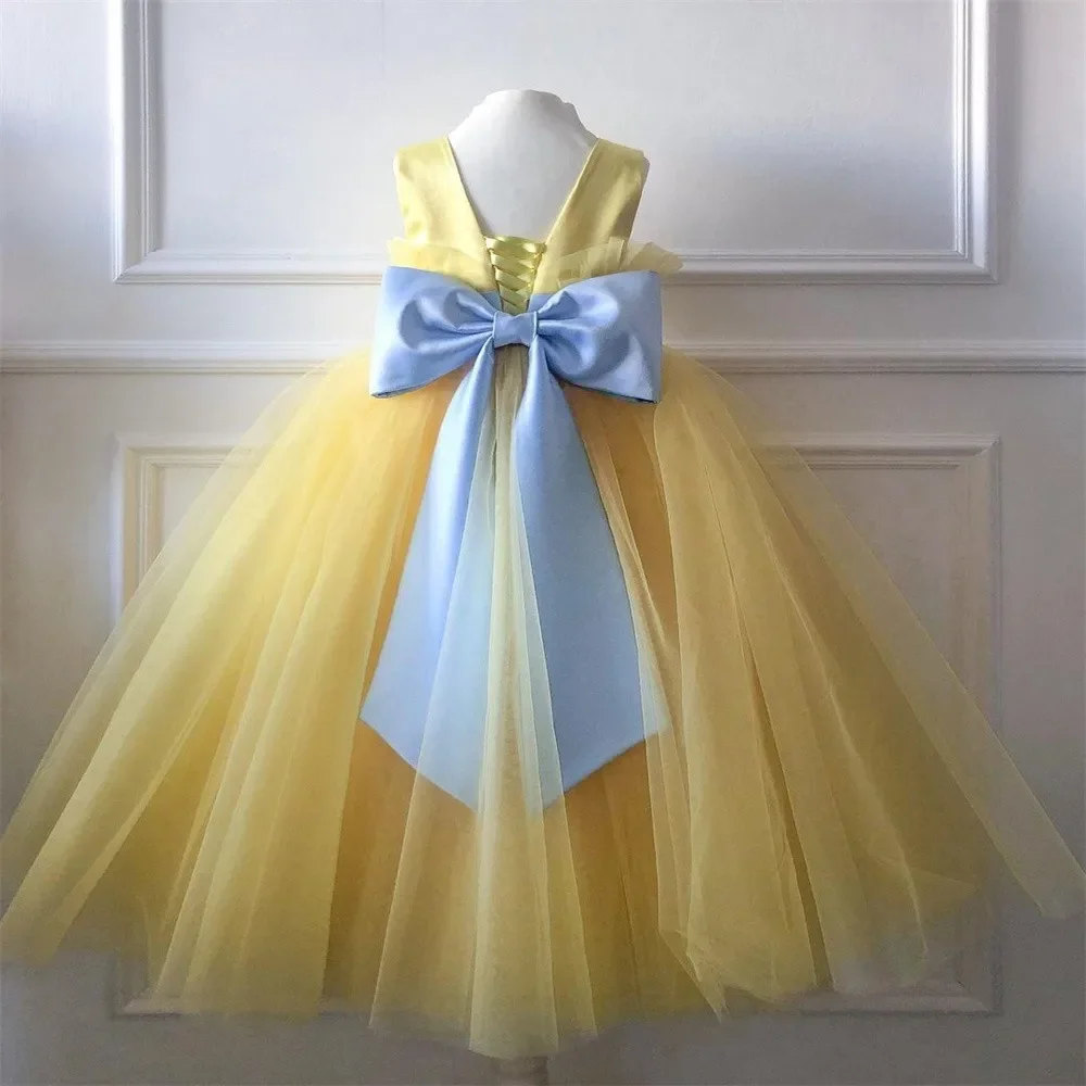 

Flower Girl Dresses Yellow Simple 2023 Ball Gown Tulle Little Princess Wedding Dresses Communion Pageant Birthday Banquet