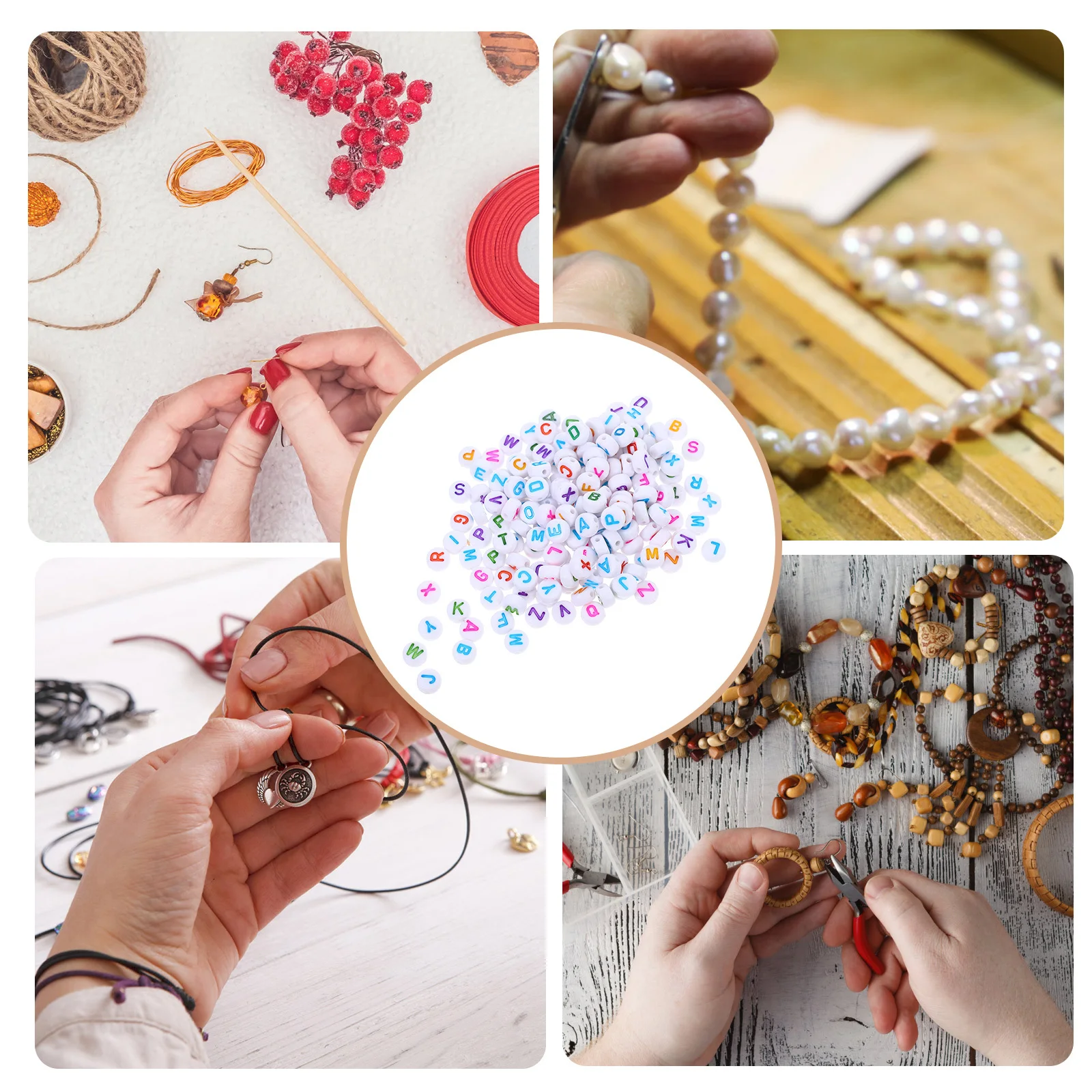 100Pcs Round Alphabet Letter Beads Acrylic Colorful Charms for DIY Jewelry Making Bracelets Necklaces Loom Bands 7x4mm Charming