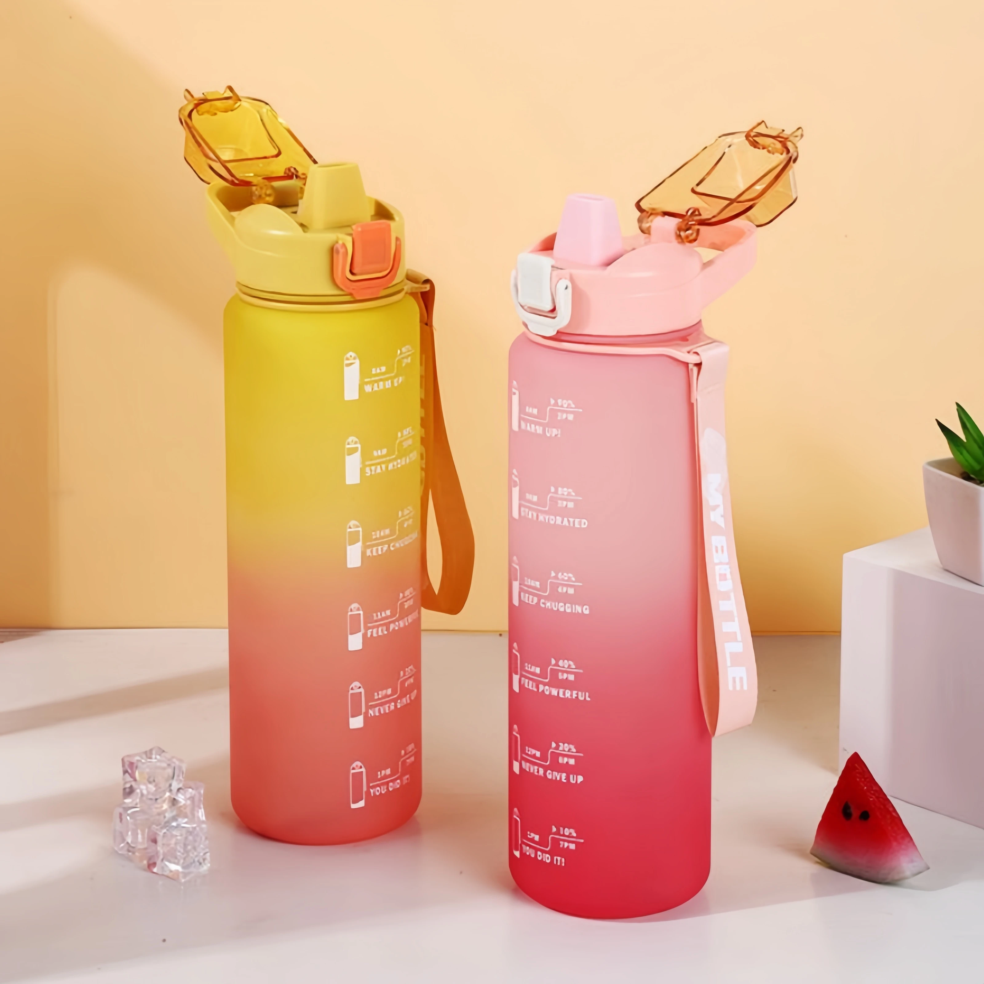 1000ml 대용량 플라스틱 컵 야외 피트니스 체육관을위한 휴대용 물병 밀짚과 손잡이가있는 캠핑 누출 방지 컵