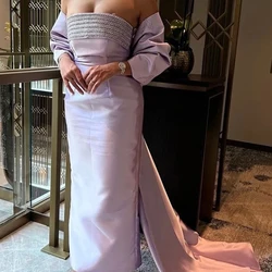 Elegant Luxury Evening Dress 2024 Boat Neck Shawl Detachable Sleeve Bow Shawl Panel Backless Zipper Back Pleats Saudi Arabia