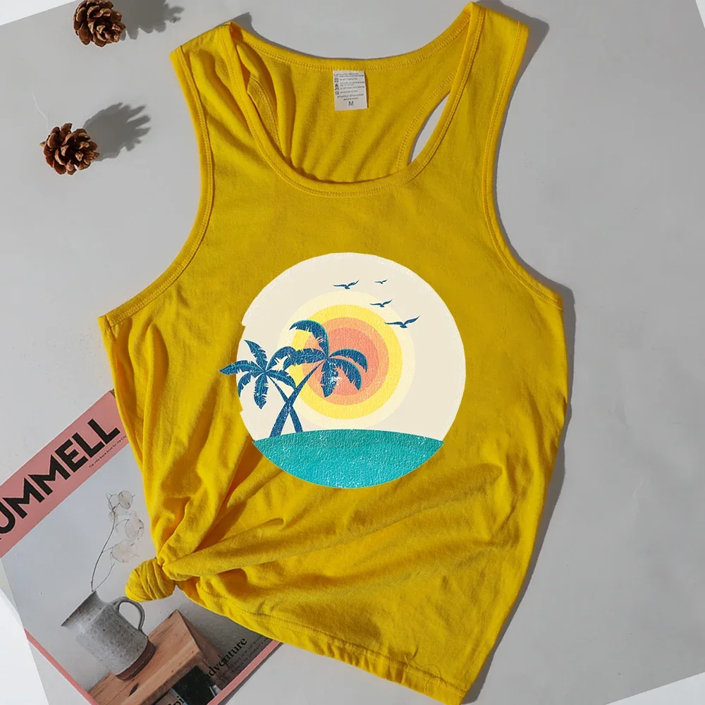 Coconut Palm Beach Tops Hawaii Tropical Womens Clothes Print Aloha Vacation Tank Top Woman Vintage Green Tops for Women