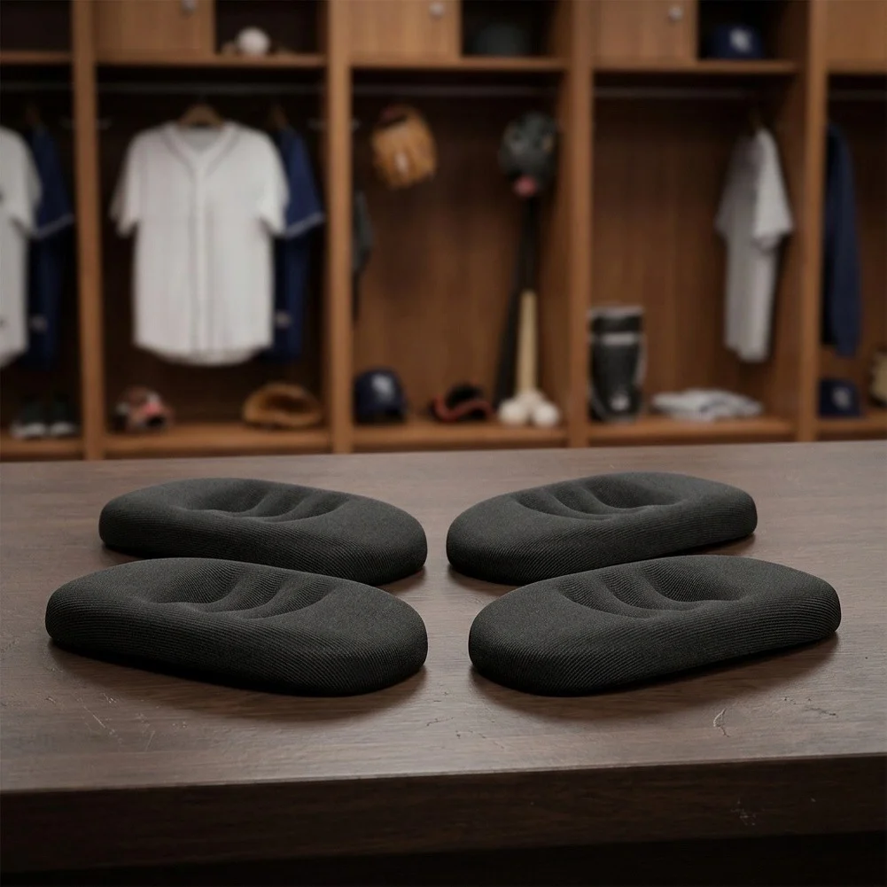 Baseball Catcher Helmet Chin Pad Replacement Set of 4 Black Sponge Cushions 10.5x6.5x1cm Polyester Outer Layer Use