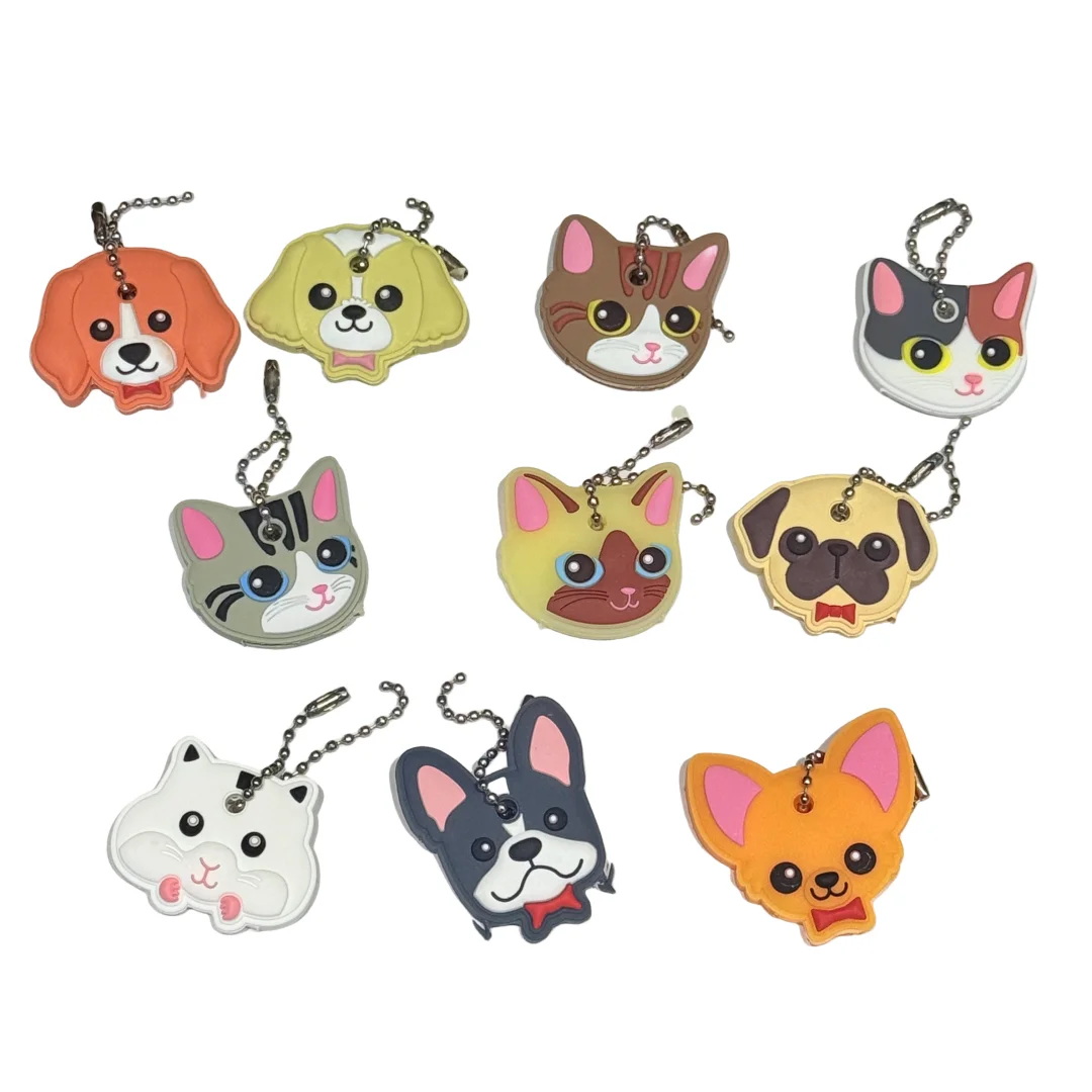 1-10Pcs Cartoon Dog Cat Pvc Protective Key Case Cover For Keys Key Ring Cap Case Key Fob Keychain Dust Cover School Stationery