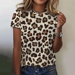 Women's Short Sleeve T-Shirt 3D Printed Round Neck Casual T-Shirt Leopard Print Clothing Sexy Girls 2024