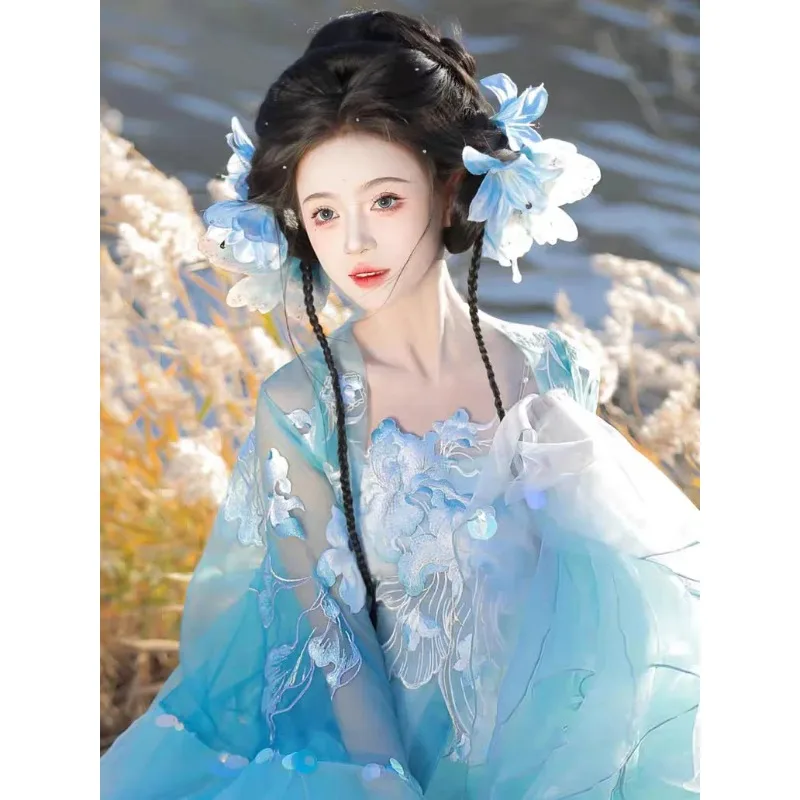 

Summer Chest-Length Hanfu Tang Style Heavy Embroidery Super Fairy Long Sleeve Gradient Spring Summer Fairy Style Hezi Princess