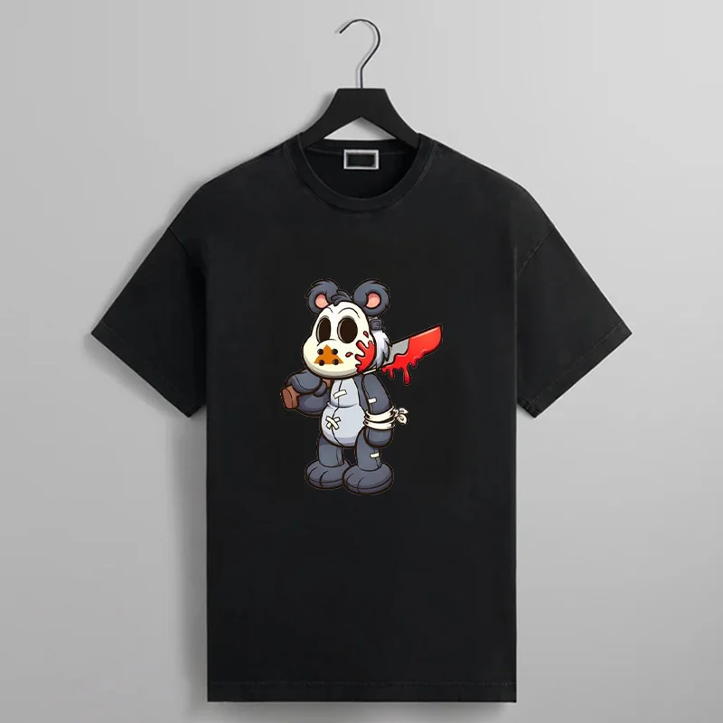 

Men's Casual Short Sleeve T-shirt Electric Saw Bear Print Man Design Tees Vintage Trendy High Quality Cotton Tops for Male