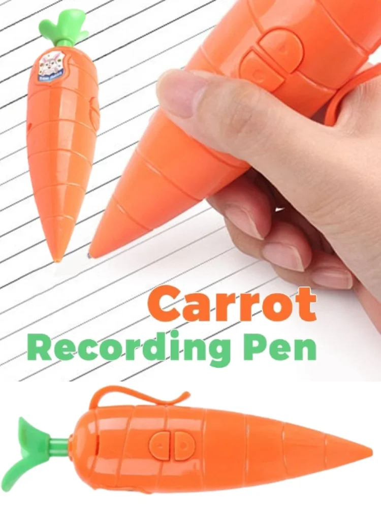 Carrot Voice Toy Pen with Smooth Ballpoint and 60s Recorder LED Flashing Light Novelty Gift for Student Back to School