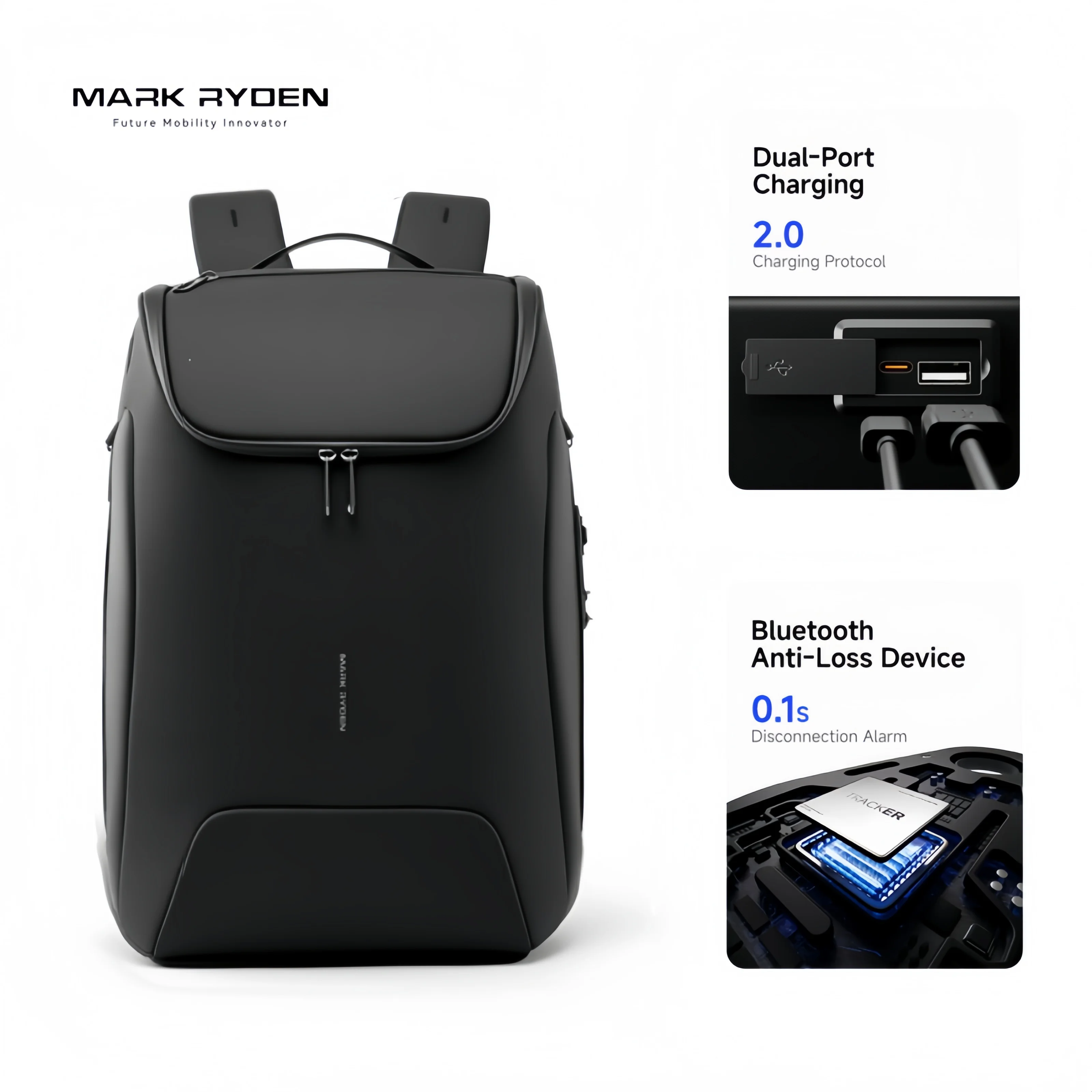 MARK RYDEN 31L Smart Men's Backpack TSA Lock Anti-Lost Device 16 Inch Laptop Business Travel Bag