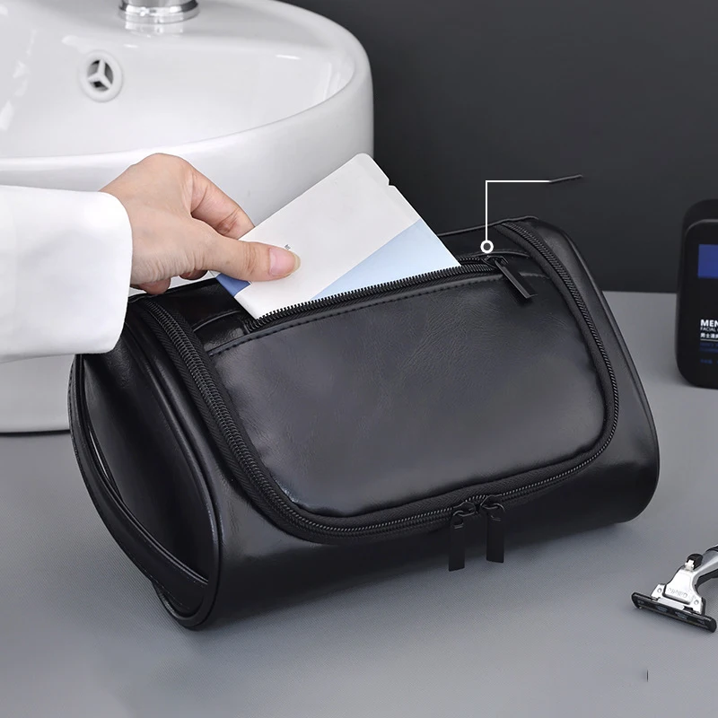 PU Leather Toiletry Bag For Men Women Portable Travel Essentials Makeup Bag Zipper Hanging Cosmetic Washing Organizer Bags