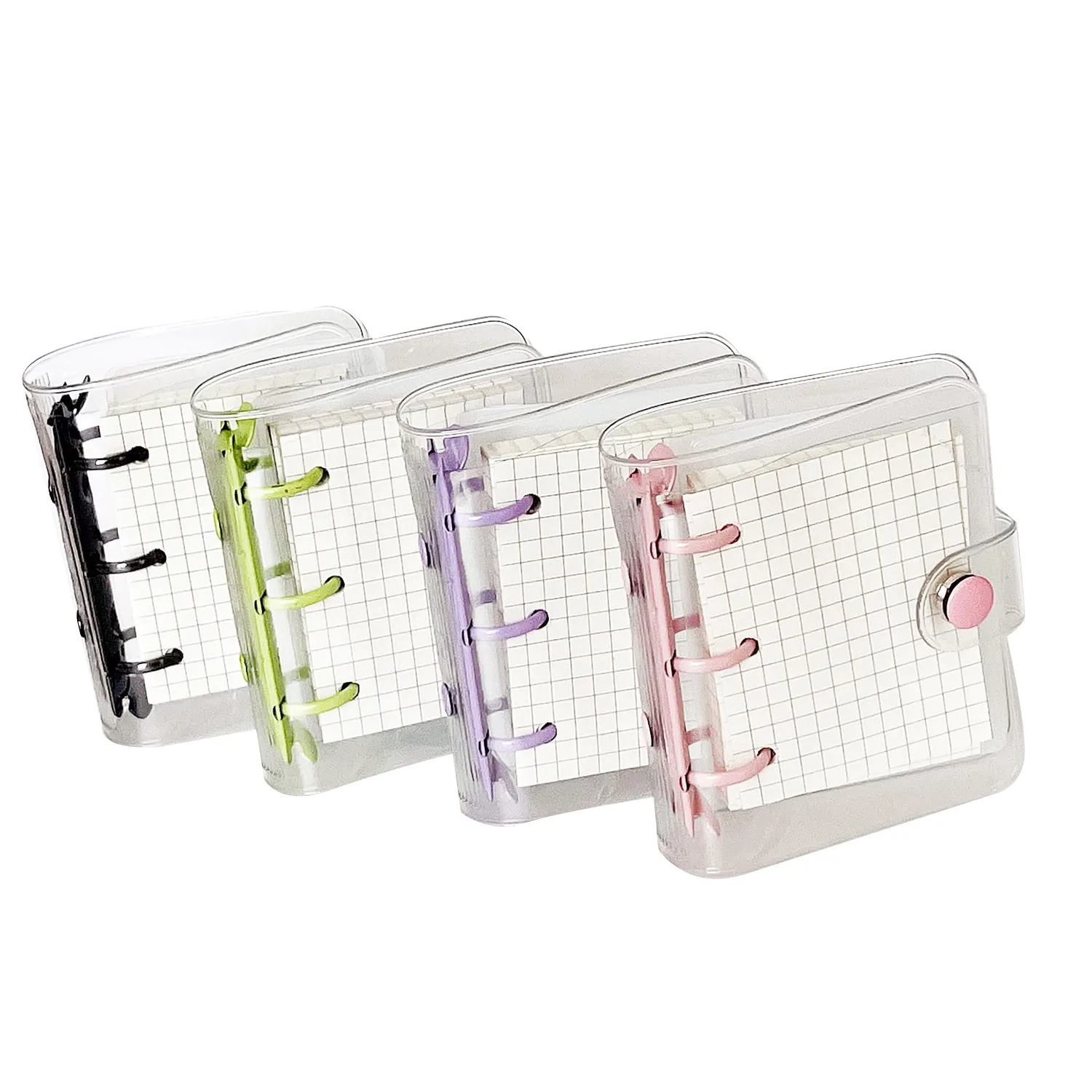 4 pack mini transparent 3 ring binder abdeckungen mit raster innenseite und 12 pcs binder taschen (3 teile/satz)