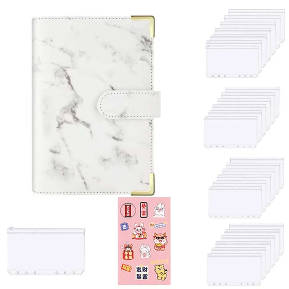 A6 Cash Budget Ledger Cartoon Stickers Ruler Loose-leaf Notebook Zippered Pockets Diary Notepad PU Leather Folder