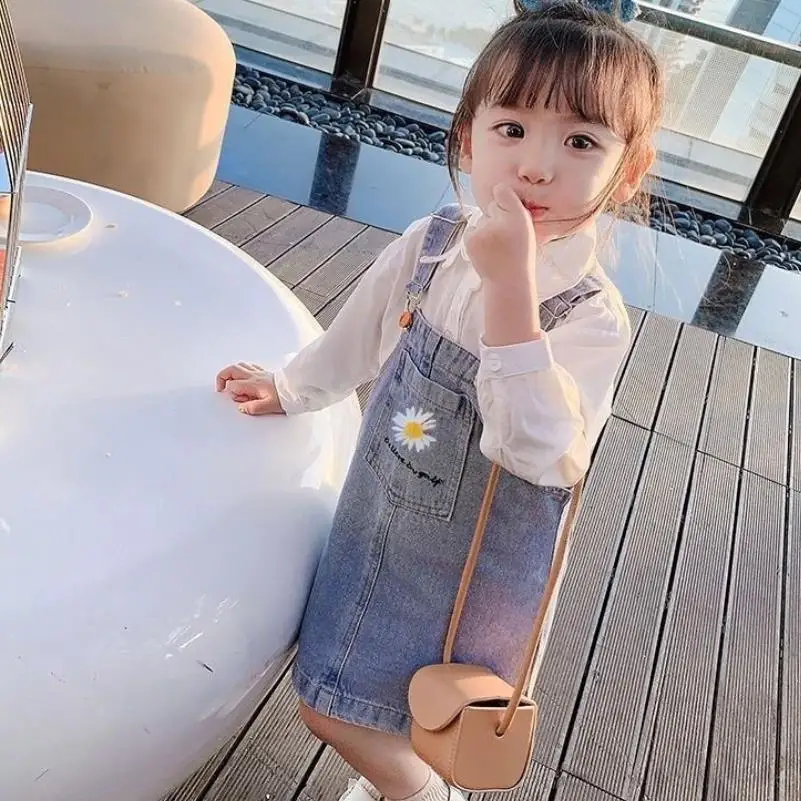2020 New Girls\' Denim Strap Baby Dress Cotton Toddler Girls Spring Summer Autumn Sleeveless Pocket Front Short Dress 2-10Y