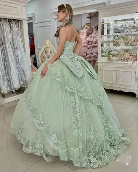 Vestidos de 15 anos quinceañeras hortelã verde renda vestido de baile quinceanera vestidos arco personalizado pageant vestidos de festa doce vestido